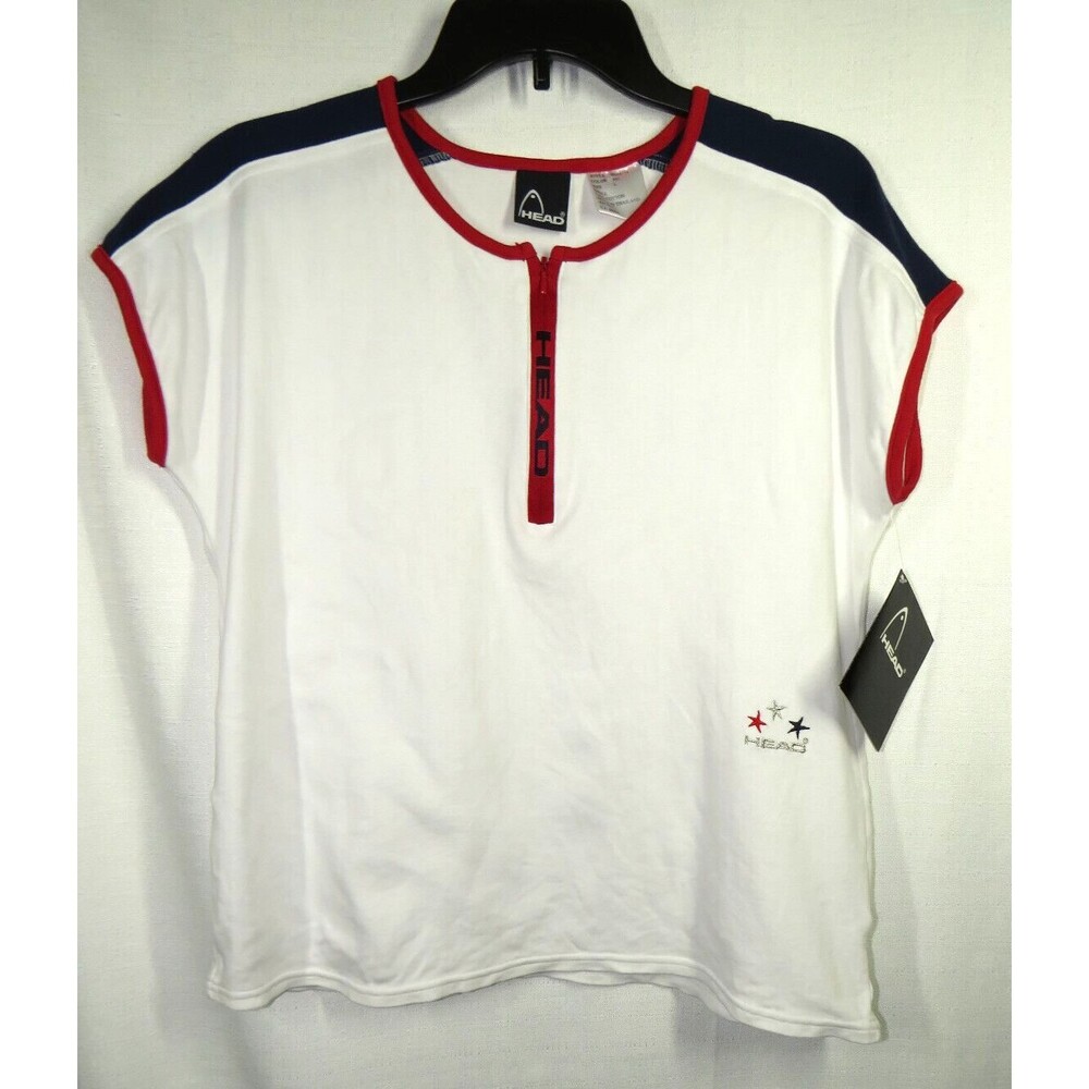Vintage Head Sportswear Quarter Zip White Blue Red Tee Size Large
